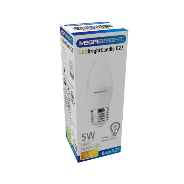 Ampolleta LED C37 Vela 5W E27-3000K