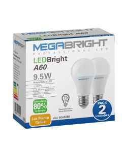 Pack X2 Amp. Led Bright A60 Bulbo 9.5w/3000k E-27 Megabright