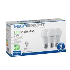 Pack X 3 Amp. Led Megabright A55 Clasica 6w/6400k E-27