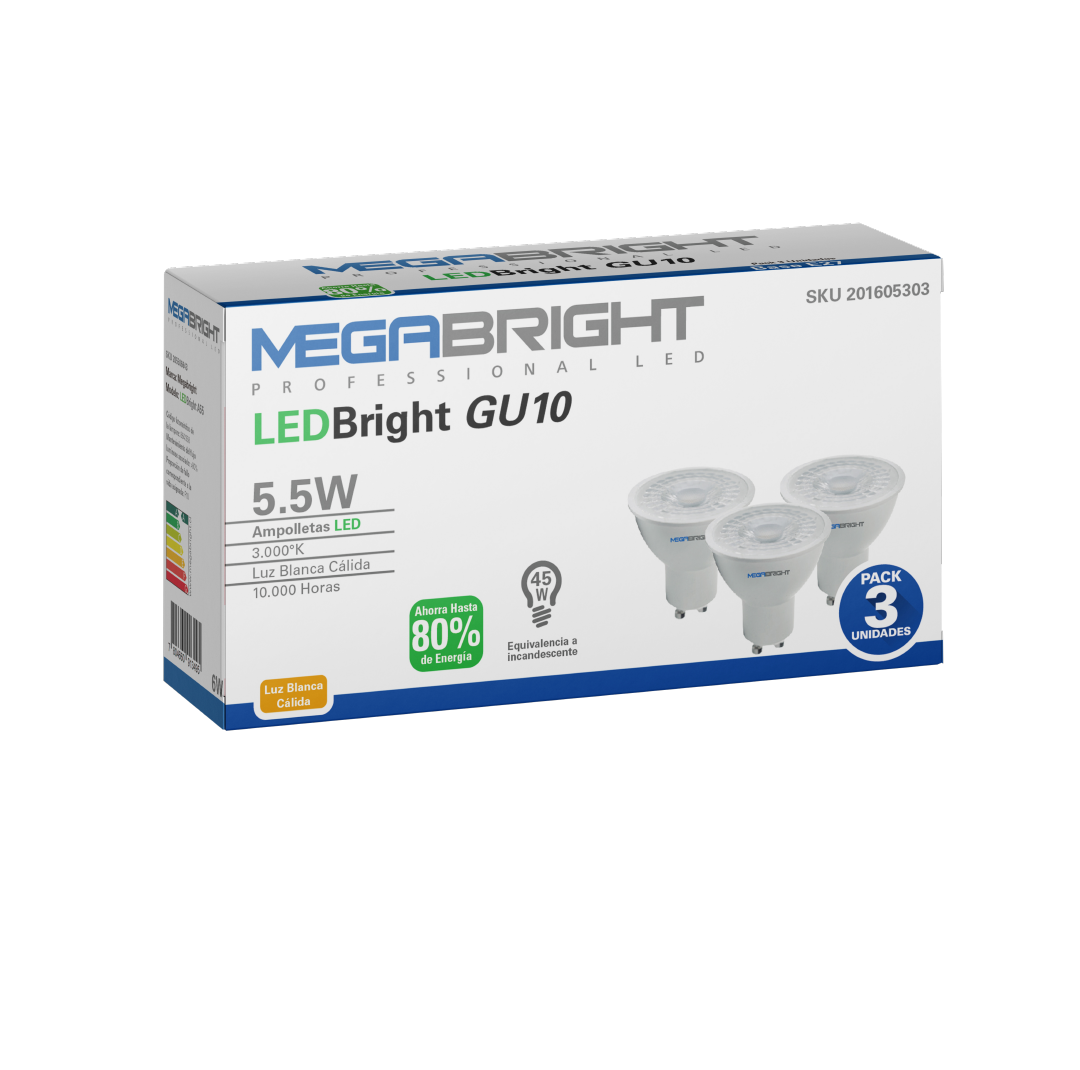 Amp. LED  PAR16 5.5W/3000K GU-10 PACK X 3