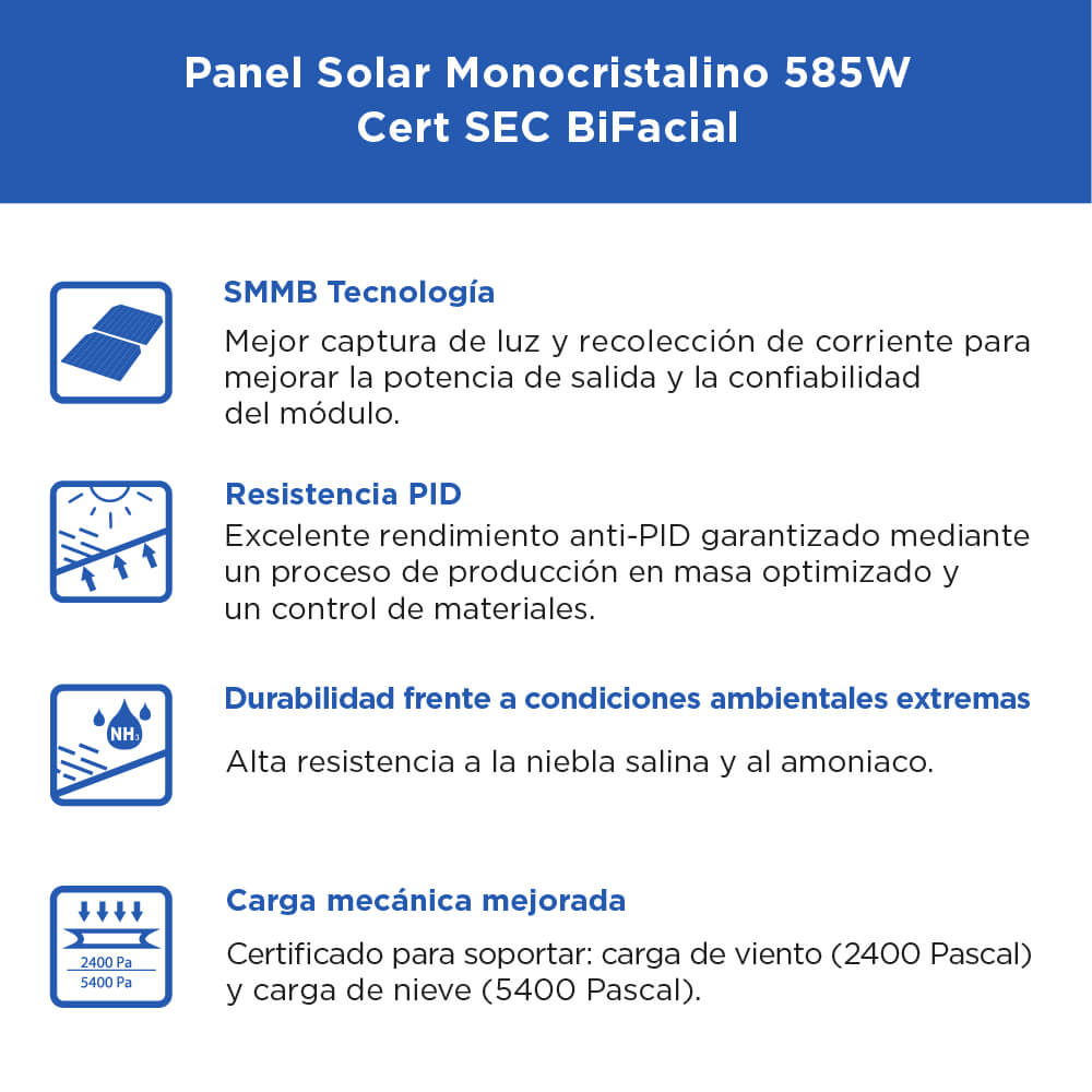 Panel Solar BiFacial 585W, Cert SEC