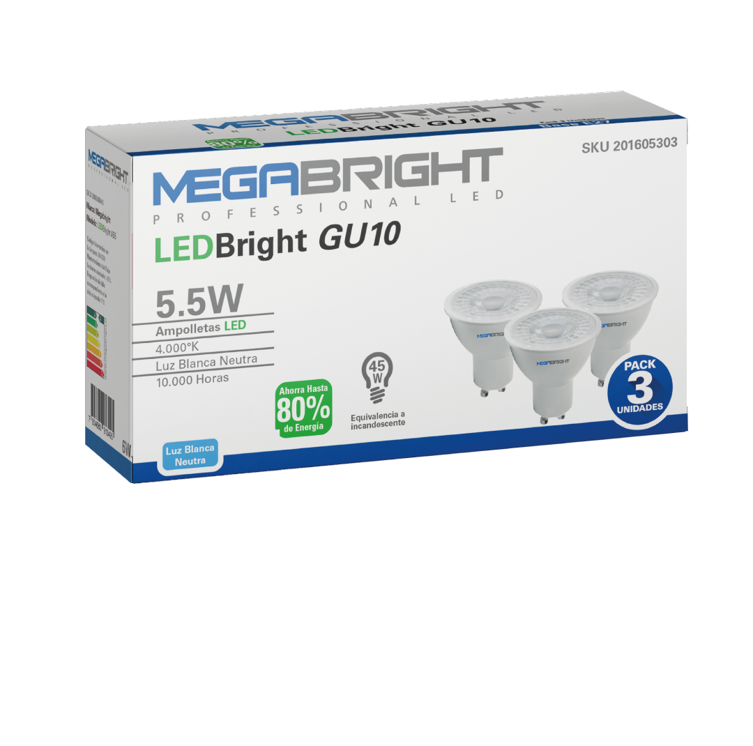 Amp. LED  PAR16 5.5W/4000K GU-10 PACK X 3