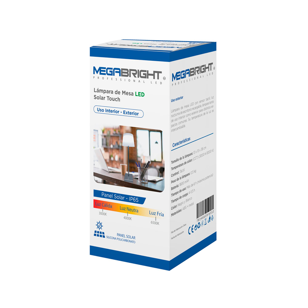Lampara de mesa LED Solar touch negra Megabright