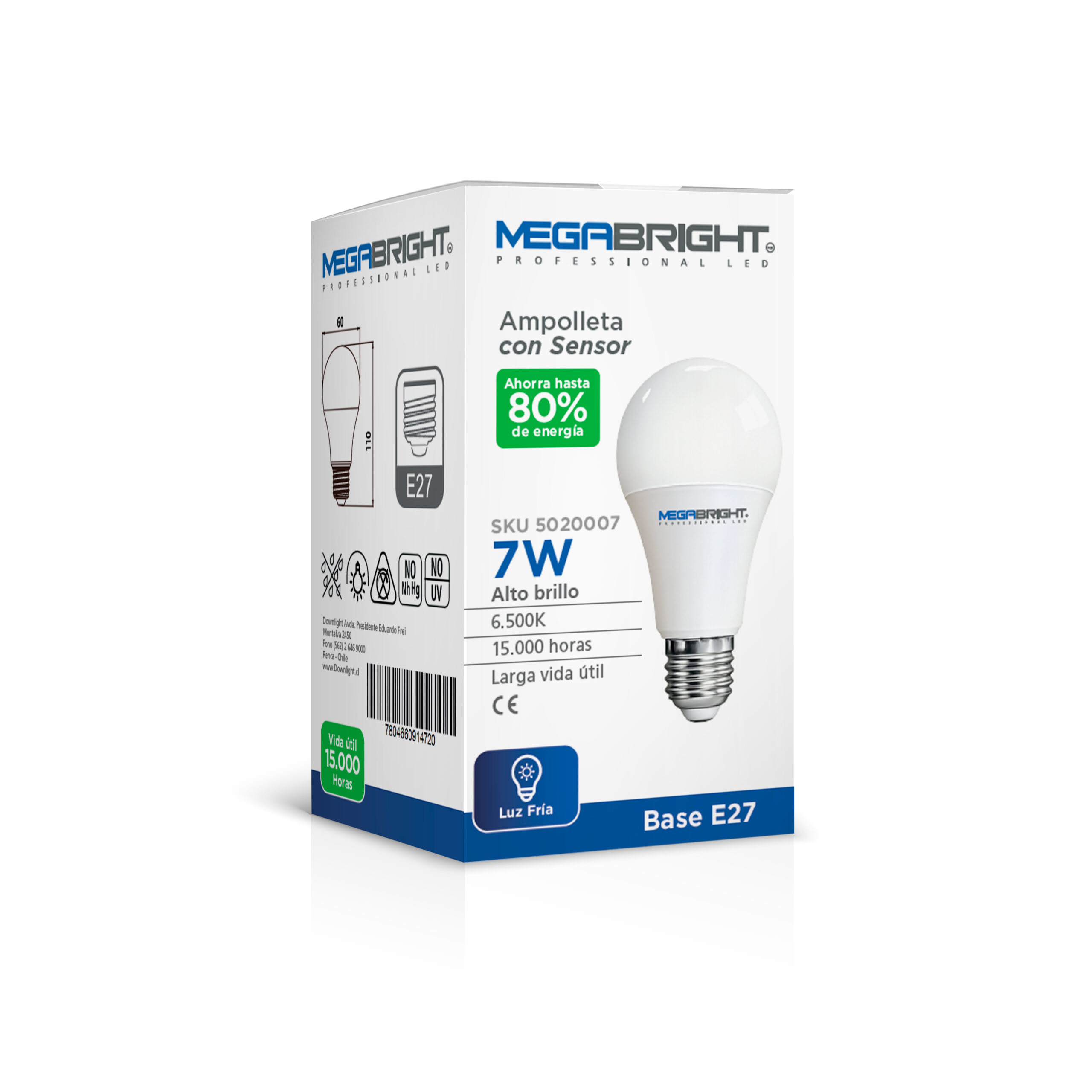 Ampolleta LED 7W Megabright con Sensor E27